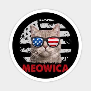 Funny Cat meowica 4th Of July USA American Flag Merica Magnet